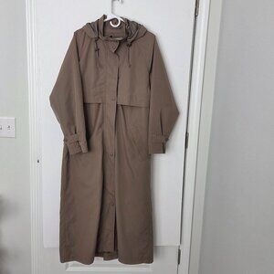 L.L. Bean Full Length Classic Quality Wool Hood Lined Trench Coat Tan Women L